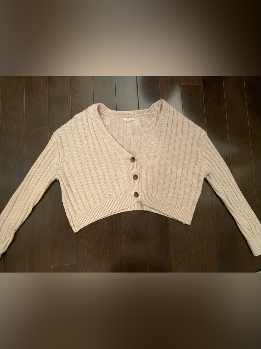 Garage Cropped Ribbed V-Neck Button-Front Cardigan - Cream